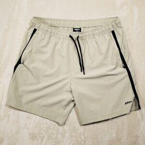 Mitre Athletic Shorts Men XL Tan Black Stripe Zipper Pockets Gym Soccer Training